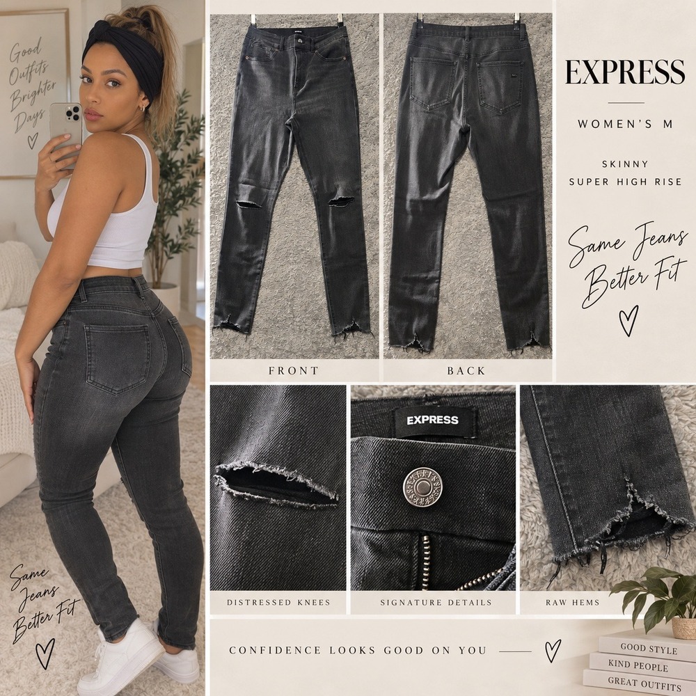 Express Skinny Super High Rise Ultra Hyper Stretch Distressed Jeans Black Size M